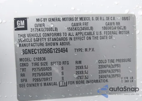2008 Chevrolet Avalanche 1500 Ltz z USA, uszkodzony, nr VIN 3GNEC12058G129494
